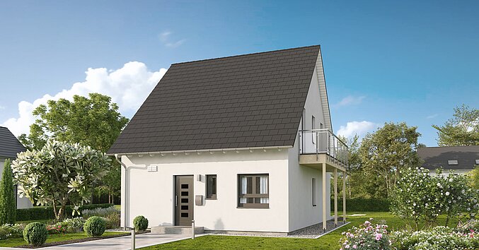 Einfamilienhaus Home 3 von allkauf mit Satteldach, Ansicht Eingang am Tag
