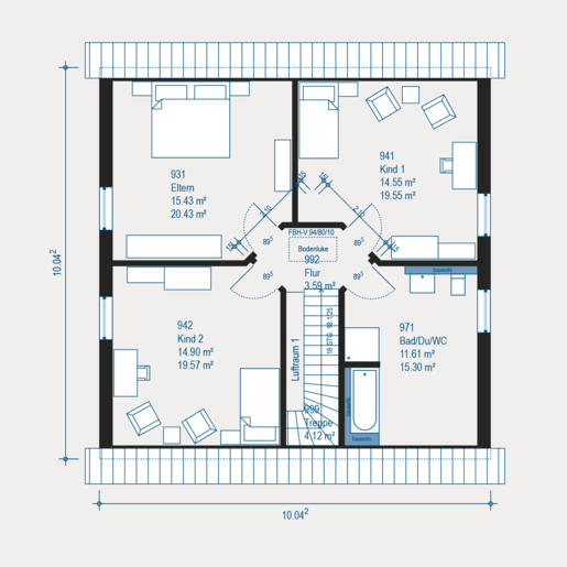 Mustergrundriss vom Dachgeschoss eines Home 11 Einfamilienhauses von allkauf