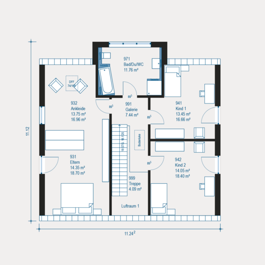 Mustergrundriss vom Dachgeschoss eines Prestige 3 Einfamilienhauses von allkauf