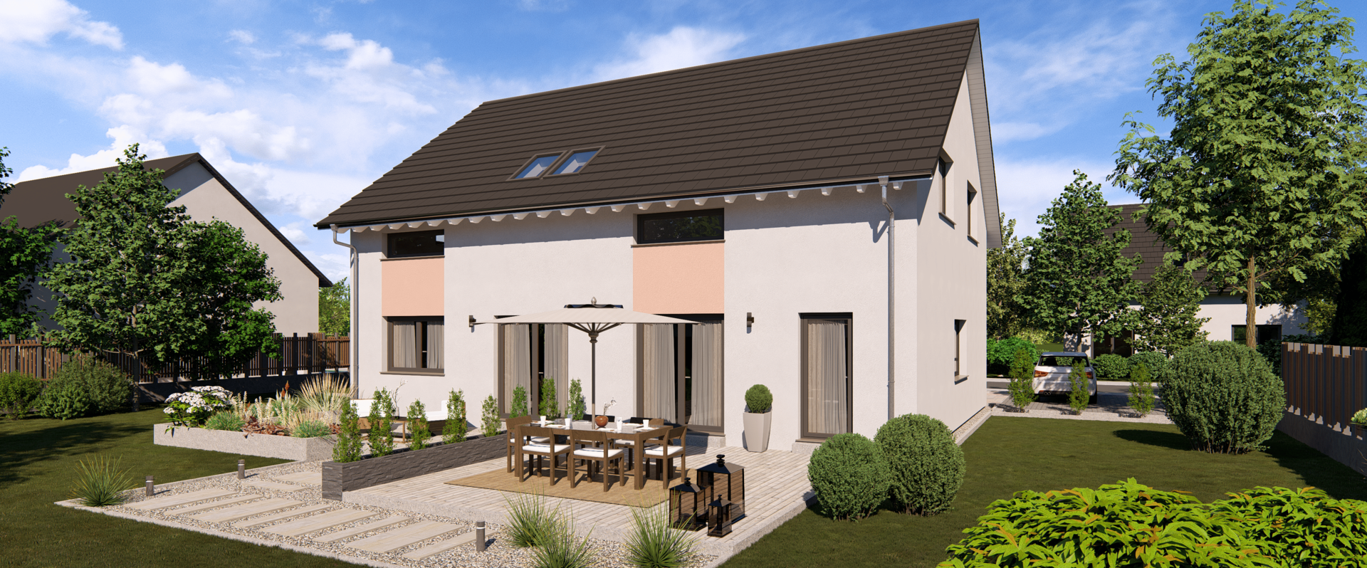 Mehrfamilienhaus Generation 20 von allkauf, Ansicht Garten am Tag