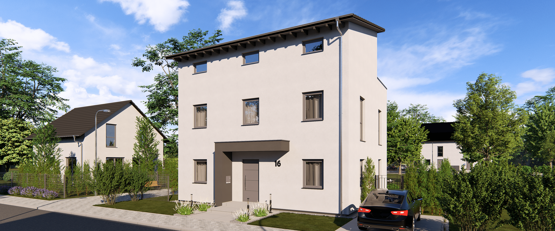 Einfamilienhaus Home 16 TP von allkauf, Ansicht Eingang am Tag