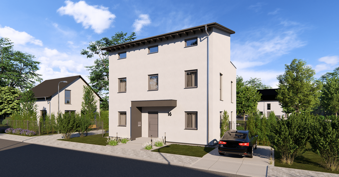 Einfamilienhaus Home 16 TP von allkauf, Ansicht Eingang am Tag