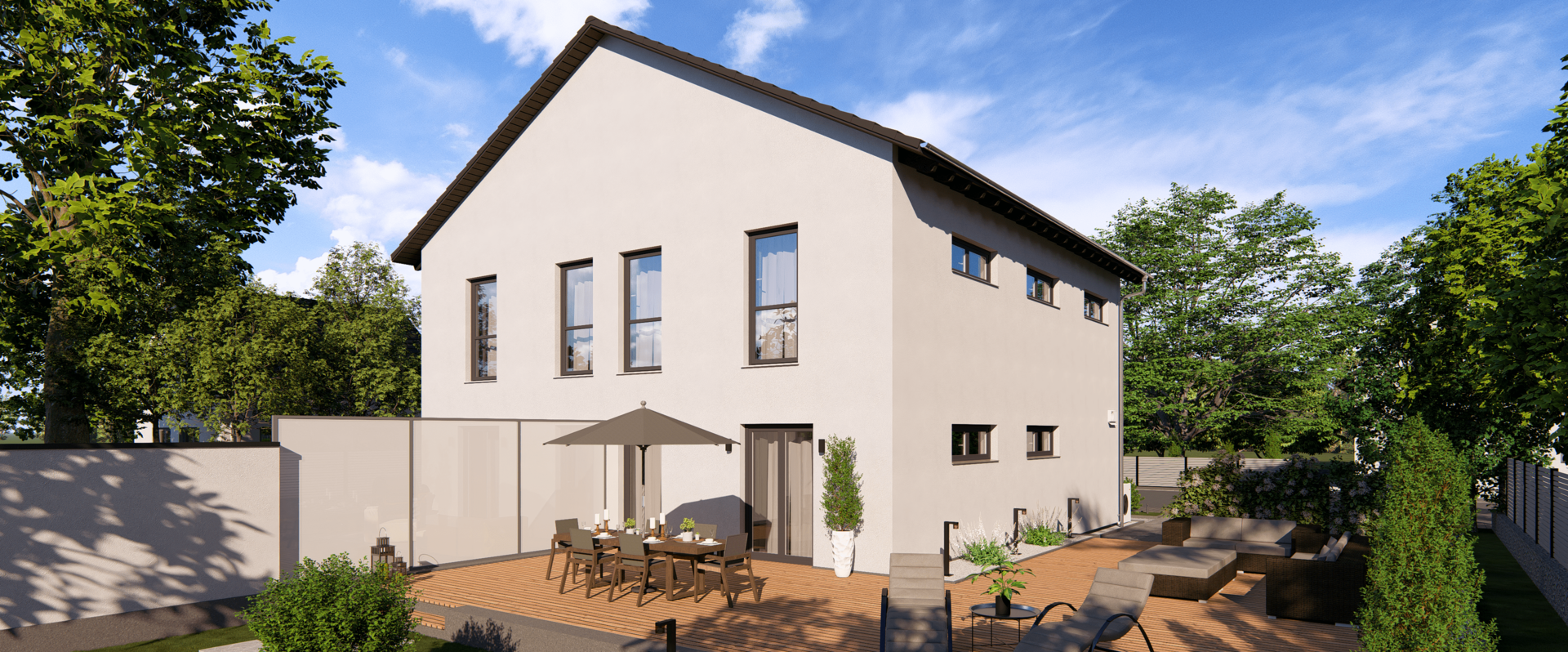 Mehrfamilienhaus Generation 19 von allkauf, Ansicht Garten am Tag