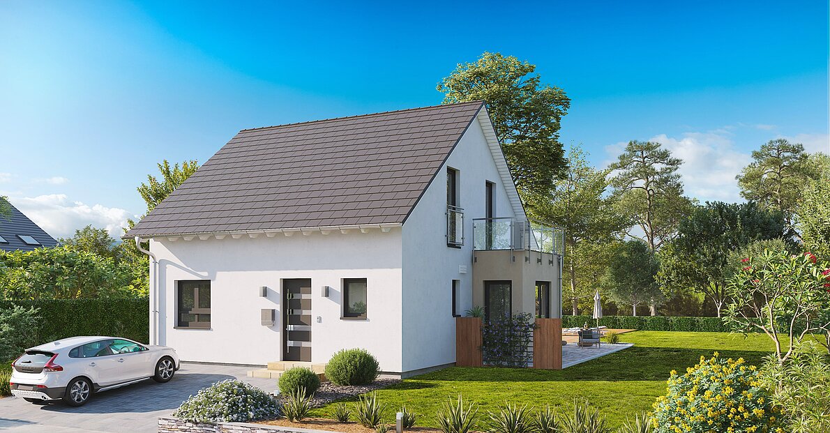 Einfamilienhaus Home 2 von allkauf mit Satteldach, Ansicht Eingang am Tag