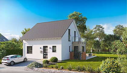 Einfamilienhaus Home 2 von allkauf mit Satteldach, Ansicht Eingang am Tag
