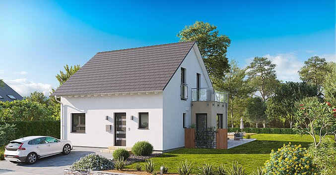 Einfamilienhaus Home 2 von allkauf mit Satteldach, Ansicht Eingang am Tag