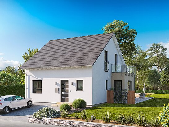 Einfamilienhaus Home 2 von allkauf mit Satteldach, Ansicht Eingang am Tag