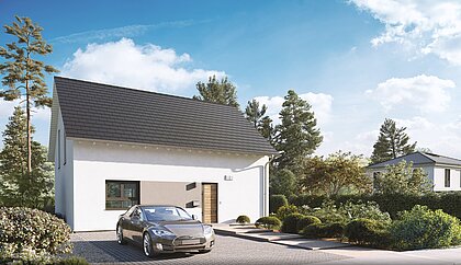 Einfamilienhaus Home 12 von allkauf mit Satteldach, Ansicht Eingang am Tag