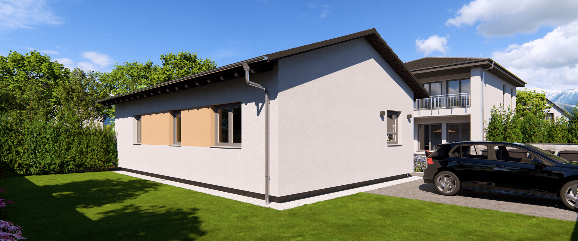Einfamilienhaus Cosy 2 von allkauf, Ansicht Eingang bei Tag