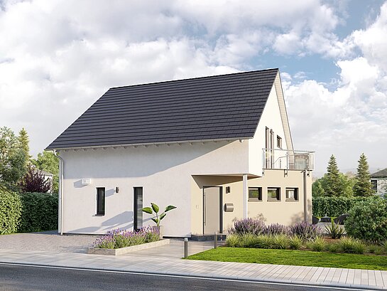 Einfamilienhaus Home 15 von allkauf mit Satteldach, Ansicht Eingang am Tag