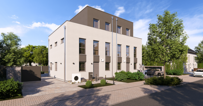 Mehrfamilienhaus Double 12 F von allkauf, Vorderansicht am Tag