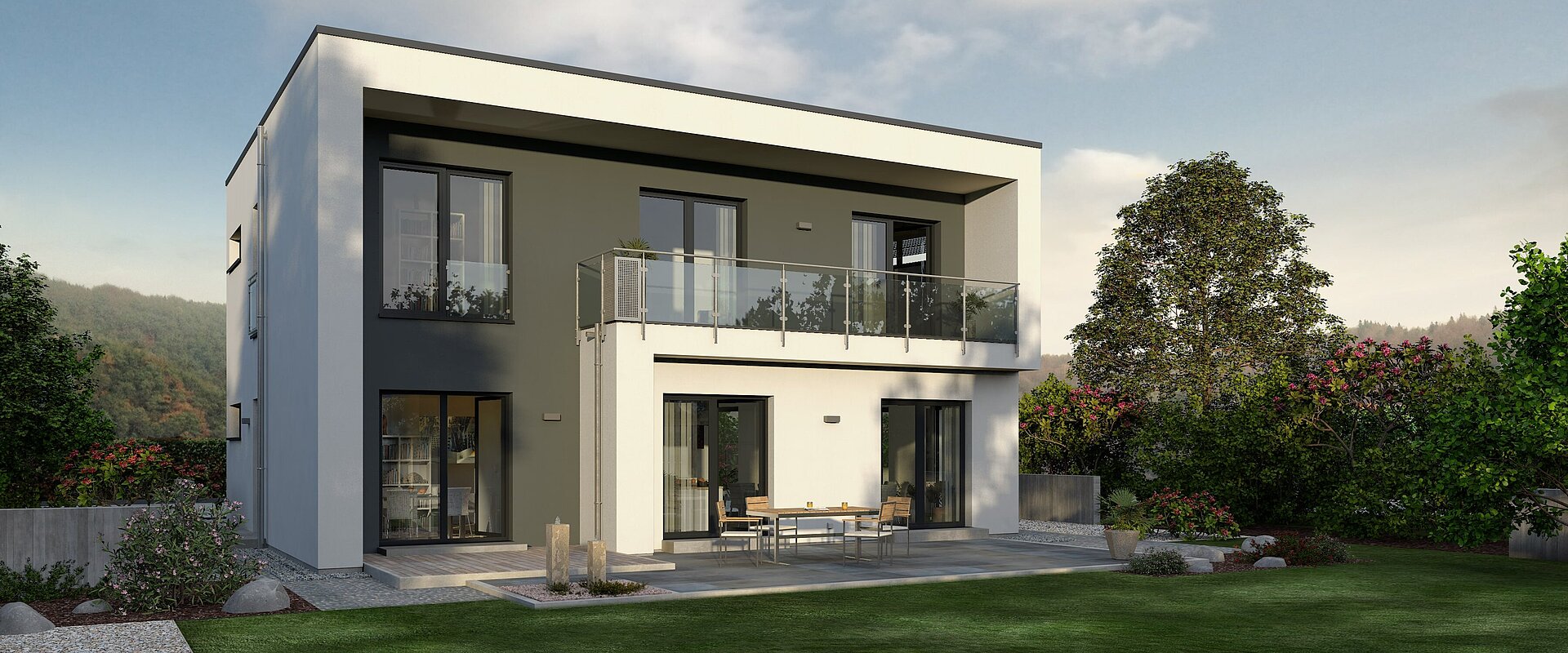 Bauhaus Cult 5 von allkauf, Ansicht Garten am Abend