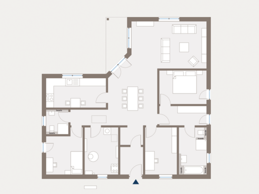 Grundriss Erdgeschoss Flachdach-Bungalow Lifetime 5 mit knapp 150 m² von allkauf