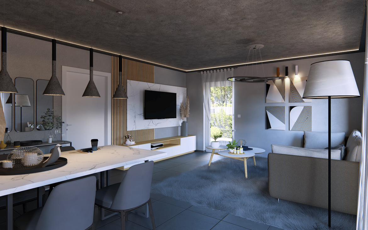 Einfamilienhaus Cosy 2 von allkauf, Innenansicht Wohnzimmer