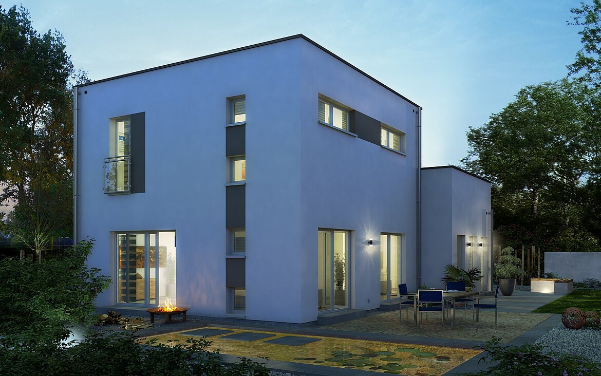 Bauhaus Cult 3 von allkauf, Ansicht Garten am Abend