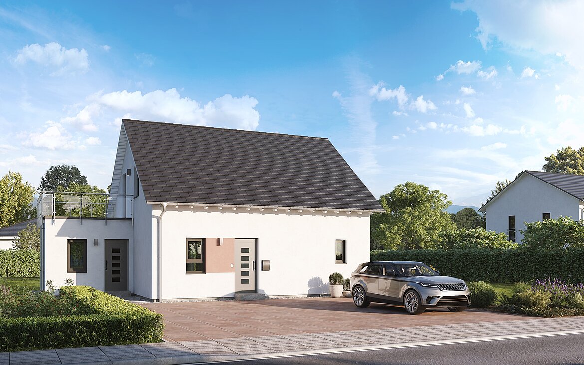 Einfamilienhaus Home 7 von allkauf mit Satteldach, Ansicht Eingang am Tag