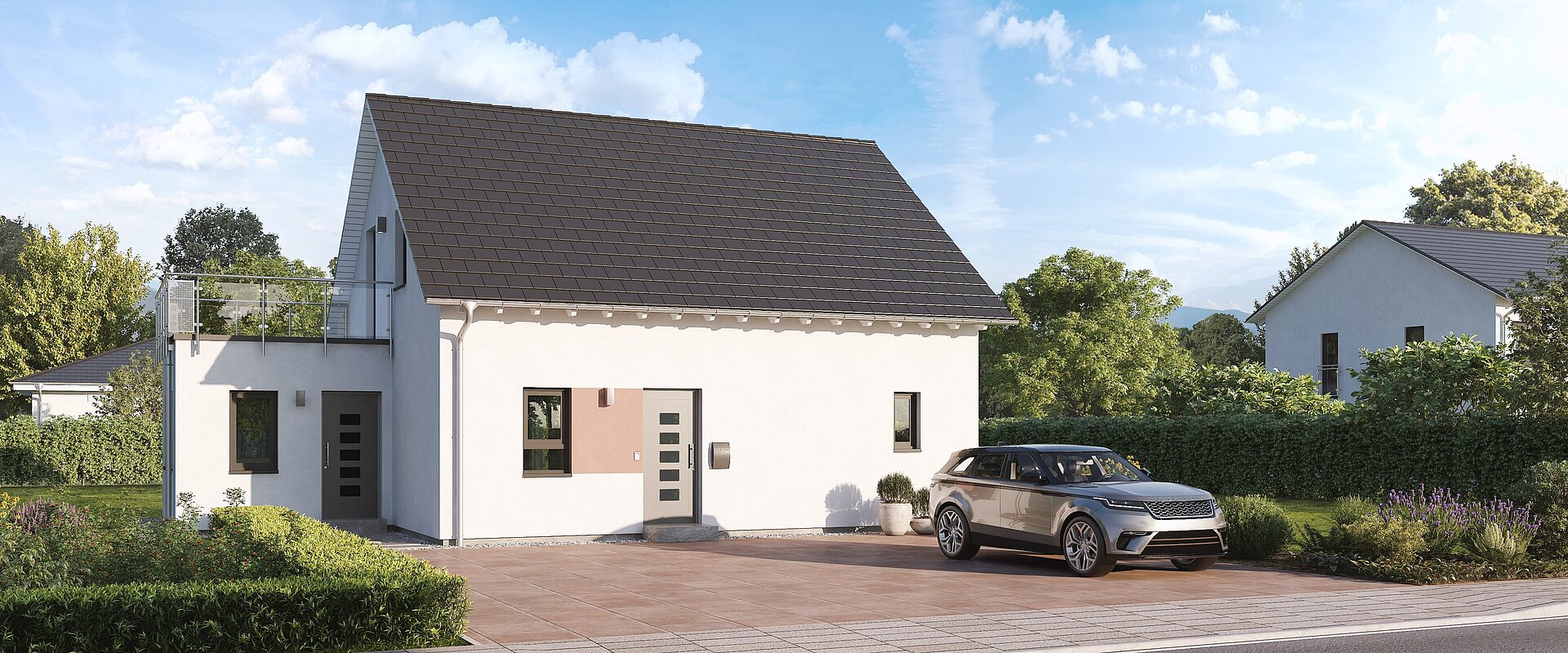 Einfamilienhaus Home 7 von allkauf mit Satteldach, Ansicht Eingang am Tag